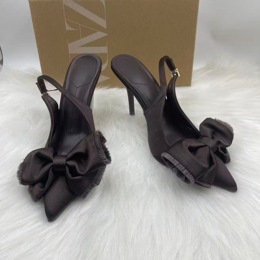 Za2025winternew arrival women's shoes bowselegant socialite high-heeled mules shoes flatsflats back strap sandals