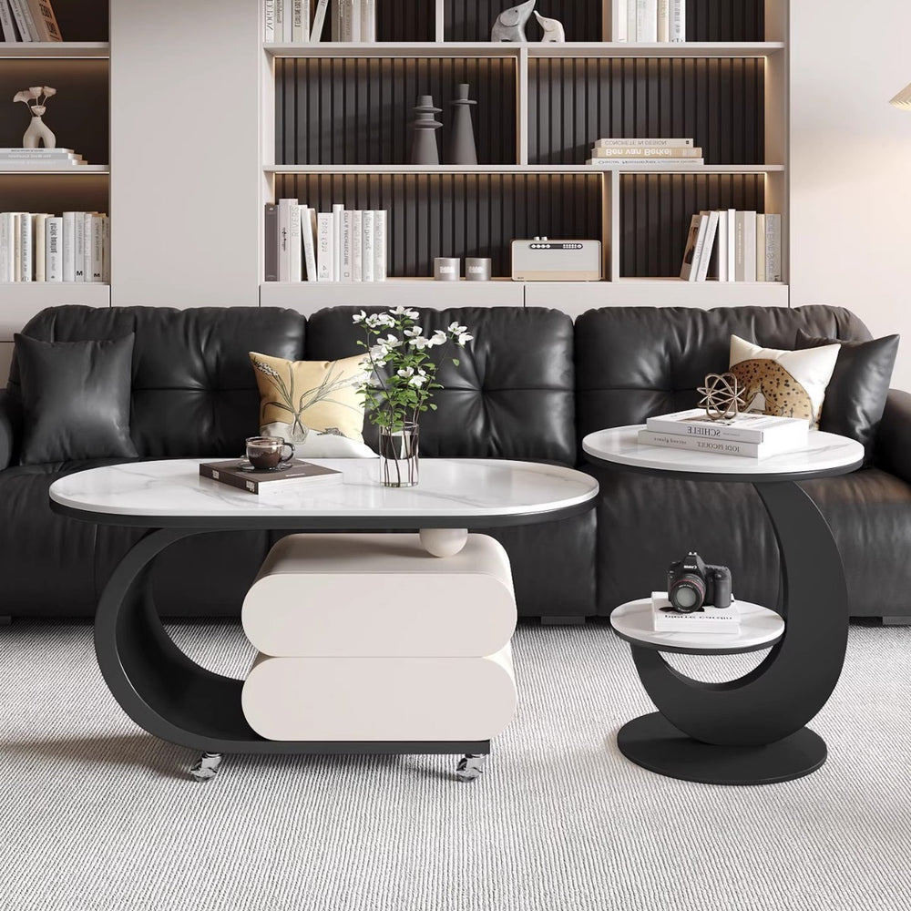 Modern minimalist sintered stone removable coffee table set - italian-inspired light luxury artistic coffee table for small living rooms