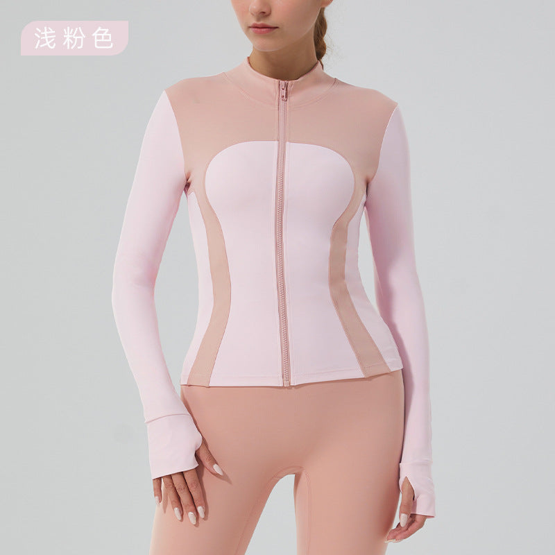 new arrival fitness wear slimming look yoga wear outwear sports outwear women's yoga wear long sleevestops stand collar zipper