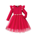 Girls' ribbed knit dress with mesh floral appliqué