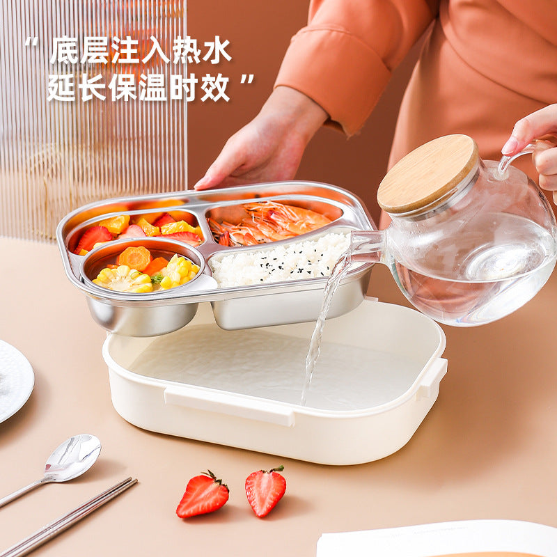 316 stainless steel water-filled thermal insulation lunch box, sealed grid fresh-keeping box, bento box for work, student microwave oven lunch box