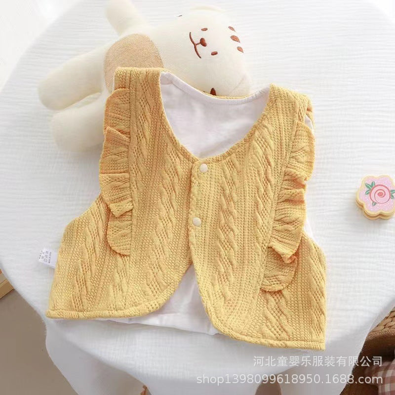 Baby spring autumk-style outwear vest cute western style lace vest outwear double layer vest trendy