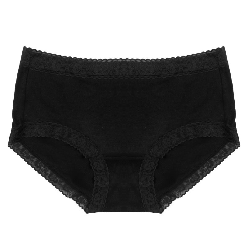 Fashion wholesale 40s cotton lace edge women's underwear mid-waist pure cotton bottom crotch hip-covering quick-drying breathable briefs