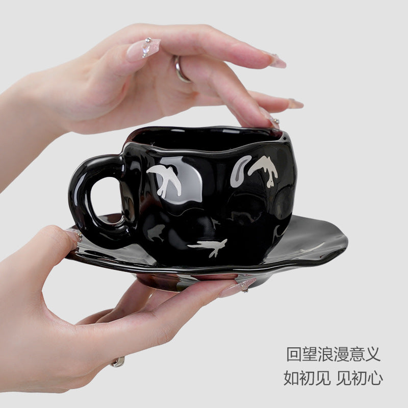 Vintage chic ceramic coffee cup and saucer set - unique design, perfect for gatherings, tea, or everyday use. a cute and thoughtful ceramic gift
