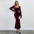 fall/winter cross-border european and american style bodycon long sleeve velvet mermaid maxi dress - perfect for banquets, parties, and summer events