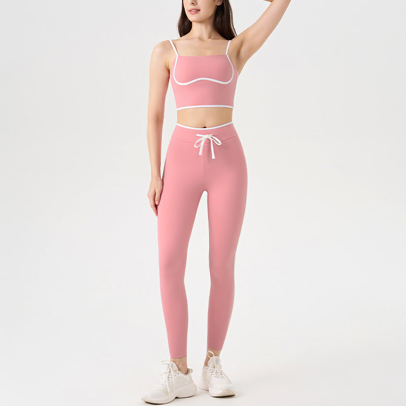 new arrivalcontrast color white striped running drawstring pants shorts three-quarter pants sports intimates bra yoga suit for women
