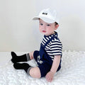 Infant and toddler summer super cute fashion onesie, unisex baby romper, stylish faux suspender short-sleeve jumpsuit for outdoor wear
