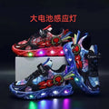 Spider-man light-up boys' shoes  autumn/winter leather waterproof kids' sneakers, elementary and middle school students' running shoes