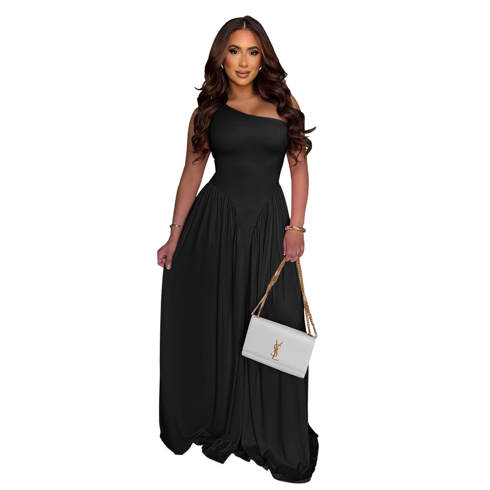 C7680 cross-border   fashion women's elegant waist-defining backless slim-fit one-shoulder dress