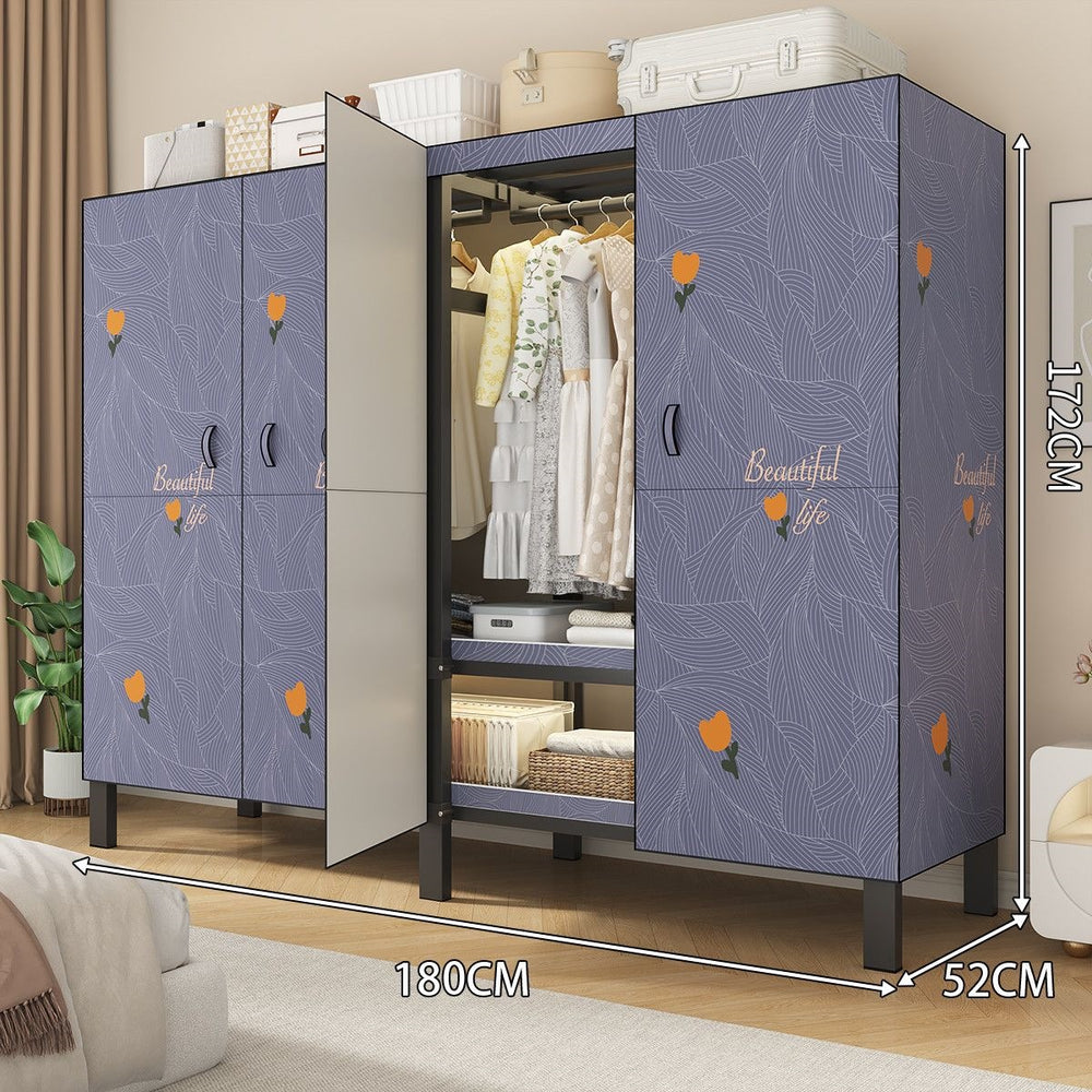 Easy-to-assemble, foldable wardrobe for bedrooms, ideal for home use or rental properties. dustproof, moisture-proof, with reinforced construction, fully sealed, and mildew-resistant. features a convenient swing-out door