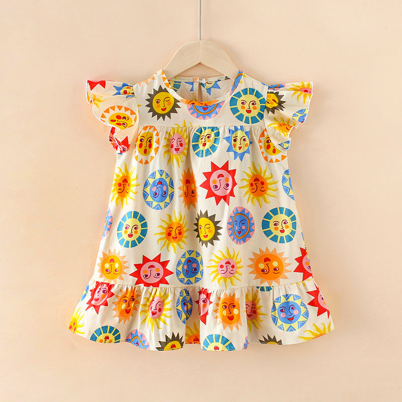 Ojitu all-cotton a-line dress - spring collection for girls (toddler & little kids) - lace sleeve, cartoon print, children's dress