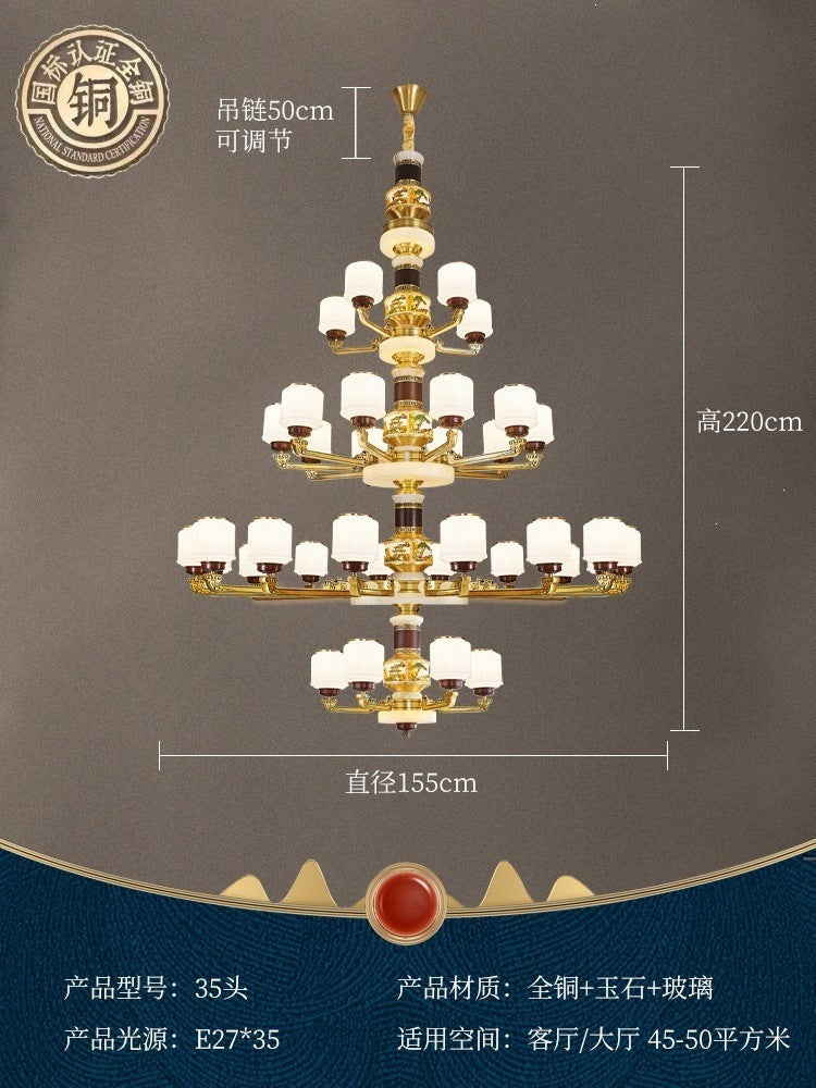 For home house classy chandelier natural jade duplex new lamp zhongshan full copper ancient town new chinoiserie marble