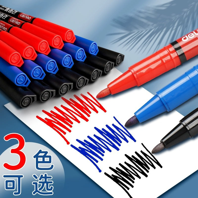 Deli double-ended marker, black oil-based pen, hook pen, art-specific oil-based signature pen, double-ended pen wholesale