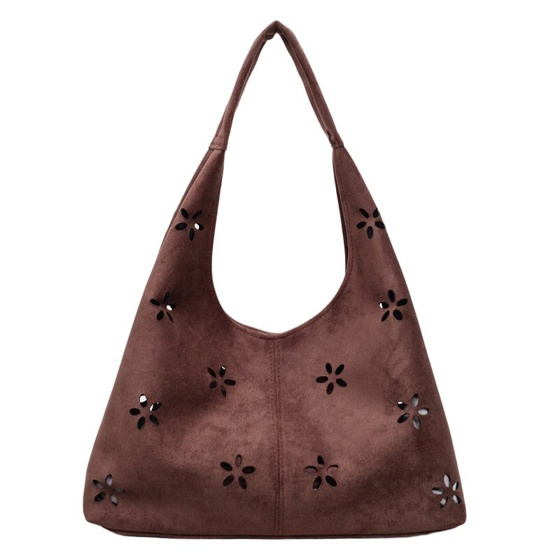 new arrivalcut out frosted bag women's niche style design casual shoulder bag retro large capacity tote bag for women