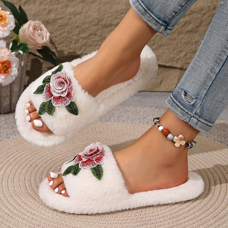 Fall and winterplus size chinese style embroider home indoor non-slip floor stuffed confinement shoes women's one-line cotton slippers