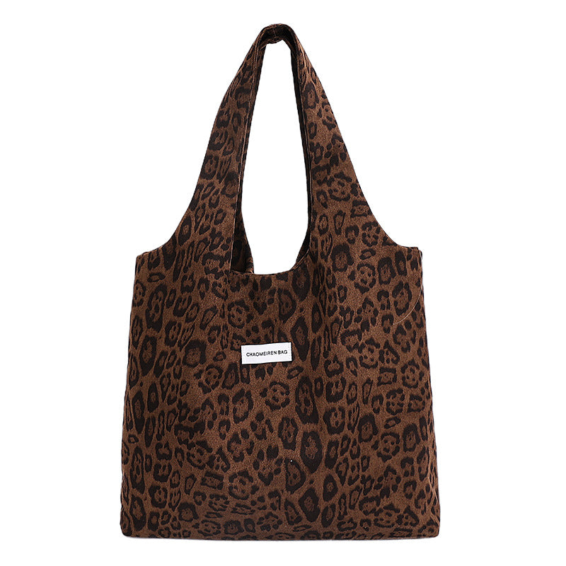 Fall and winterretro leopard print shoulder canvas bag large capacity tote bag niche styleeasiest for matchwork clothing bag college student class bag