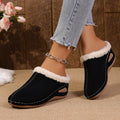 Women's plus size fleece-lined wedge slippers - new autumn  collection - thick-soled, warm, furry, closed-toe cotton slippers - size 43