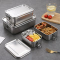 Outdoor 304 stainless steel square lunch box with snap-lock lid, food-grade bento box for students and office workers, airtight meal container