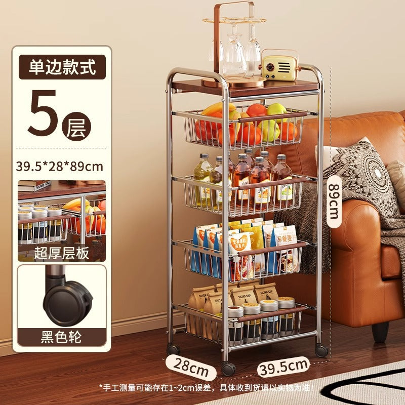 Narrow gap cart - minimalist, light luxury floor storage rack - living room snack organizer - ultra-slim, movable storage for tight spaces