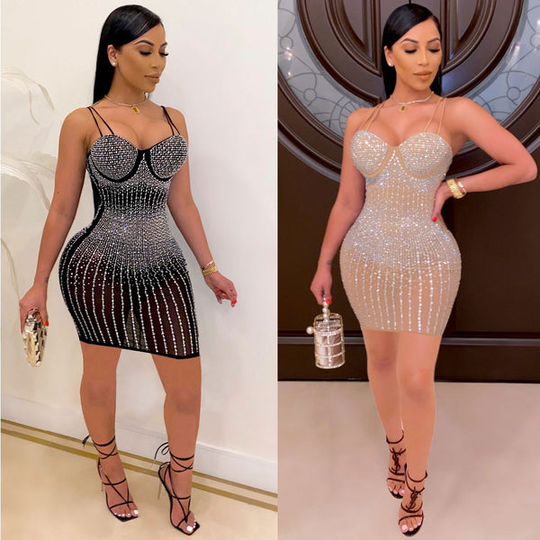VK2379 European and American sexy, hot diamond slim suspender dress nightclub