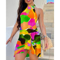 european and american cross-border new women's fashion independent website ladies' trendy printed backless tie-up dress