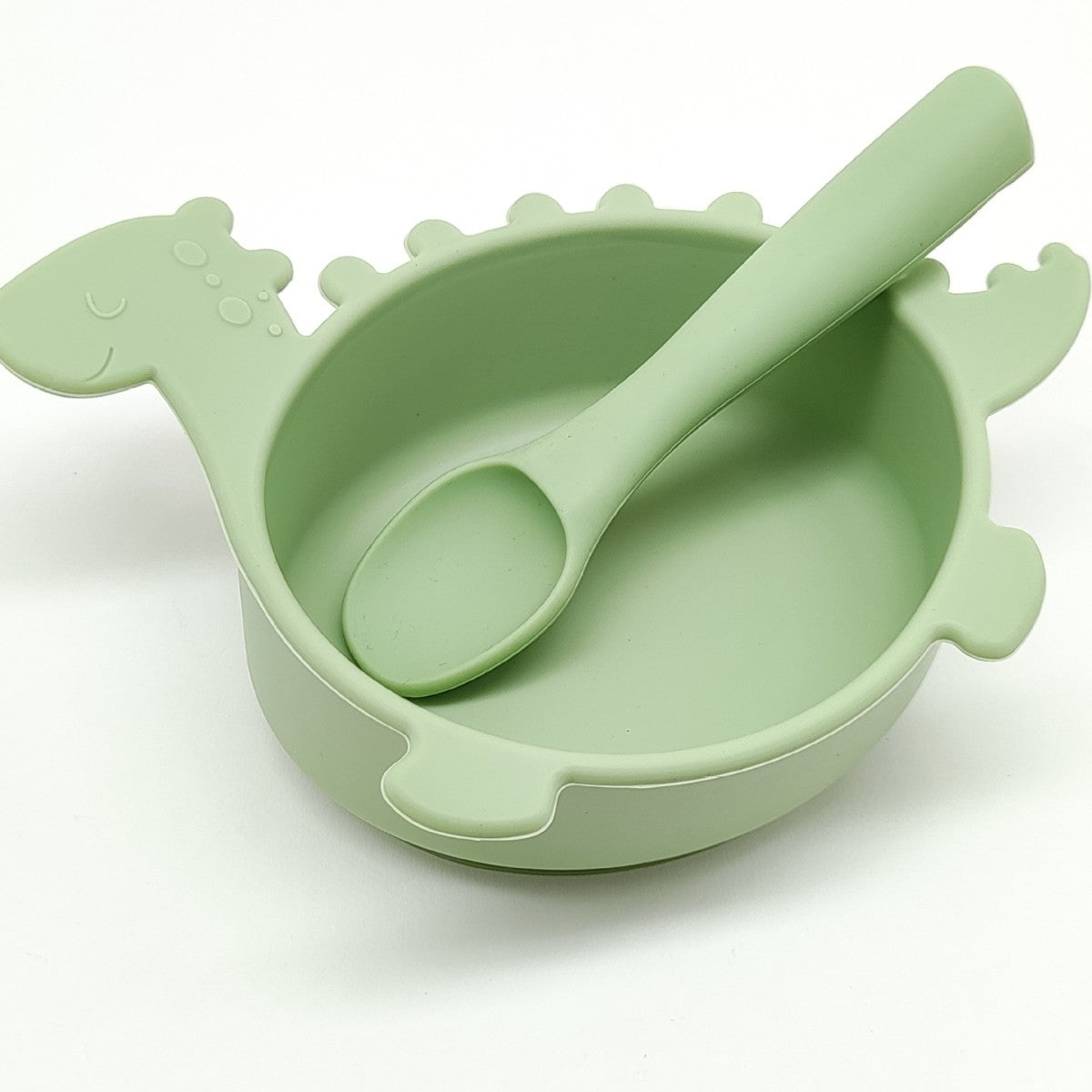 Cross-border hot-selling silicone dinosaur bowls and spoons, Mengqu non-slip tableware two-piece set, baby complementary food silicone bowls and spoons wholesale
