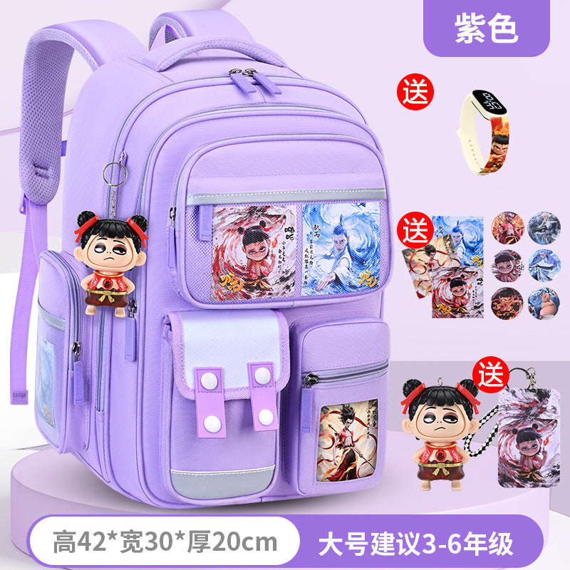 New nezha backpack for boys and girls, grades 1-6: spine protection, lightweight design, and extra-large capacity