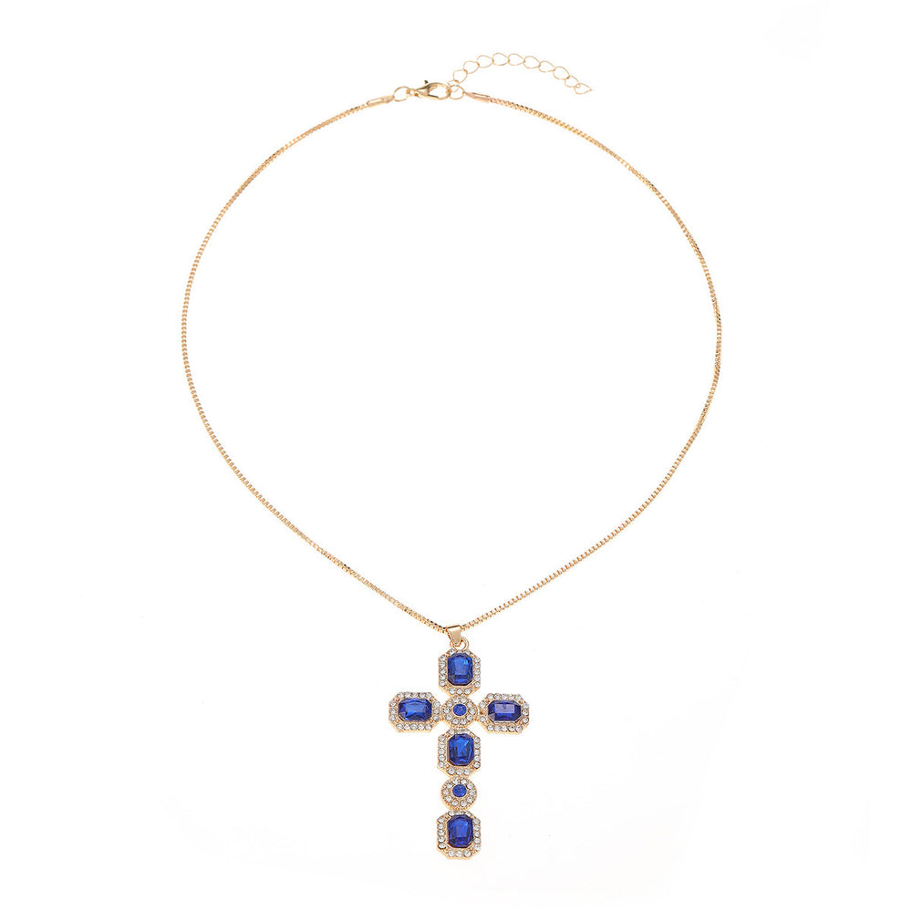 European and american cross pendant necklace with blue diamond accents - women's niche, light luxury, high-end, and trendy clavicle chain jewelry