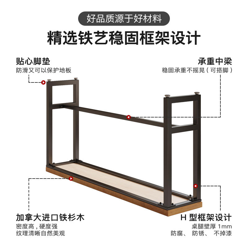 Bar table and chair combination Industrial style wrought iron solid wood bar High foot milk tea shop Cake shop Narrow table against the wall
