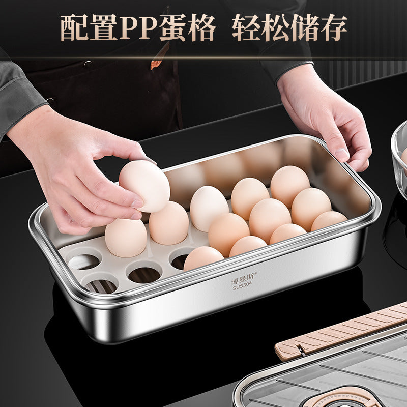 304 stainless steel crisper large capacity fruit bento box with lid food grade sealed refrigerator egg storage box