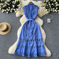 Frenchretro stand collar cut outlacepatchwork pearl single breasted waist slimming look long large swing dress for women