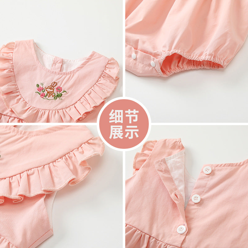 Baby romper, class a, summer lightweight,  new sweet style girl's bodysuit with hood and flutter sleeves