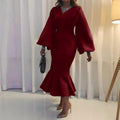 women's spring  new arrivals: european and american fashion plus size v-neck long sleeve sexy mermaid dress - export quality