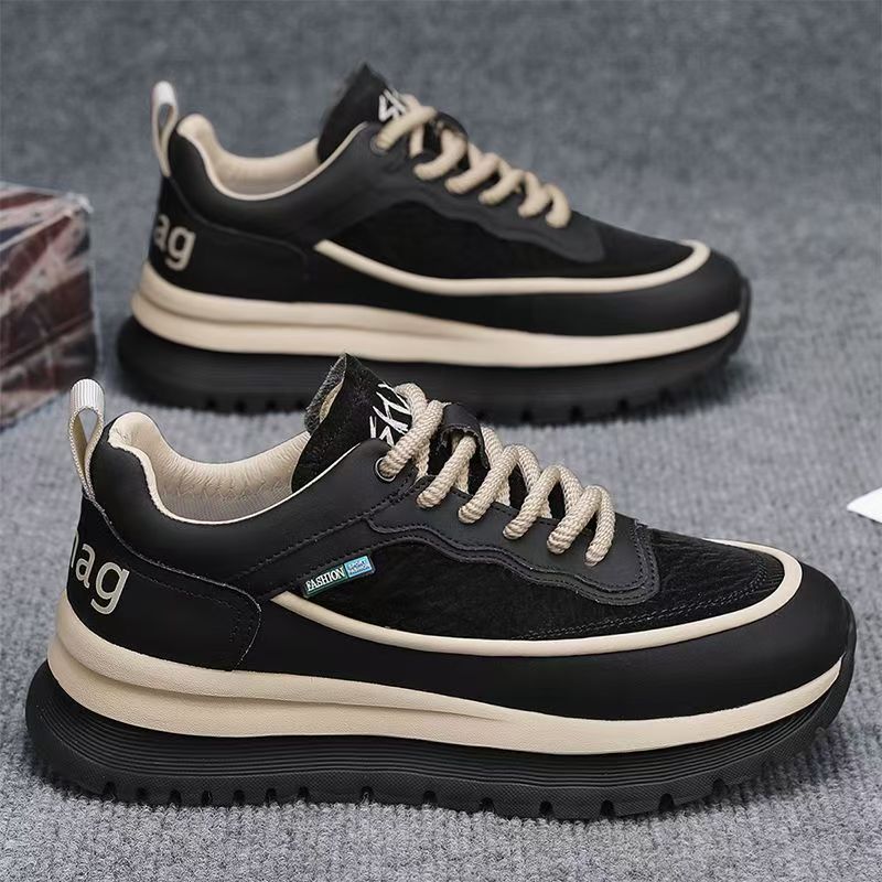 Thick sole travel men's shoes winter black waterproof leather work safety shoes men's running non-slip sports dad shoes