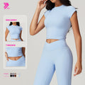 Eco-friendly recycled compression quick-dry yoga set - activewear running short sleeve set with racerback design - women's fitness apparel 8799