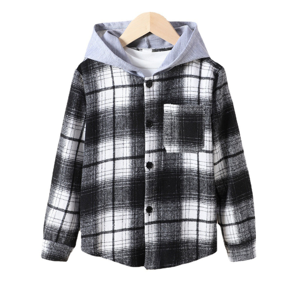 European and american style boys' plaid shirt - fashionable boys' casual warm shirt - korean style plaid hooded jacket shirt