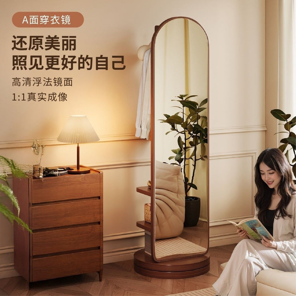 Full-length mirror floor mirror for homeall-in-one dressing mirror girl bedroom rotatable movable fitting mirror hanging coat rack