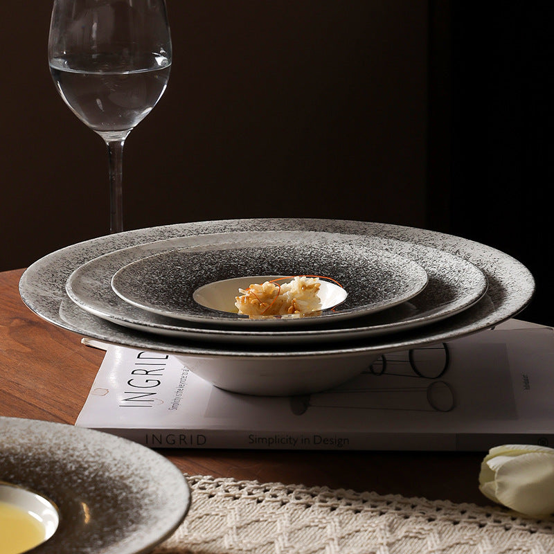 Nordic gradient sprayed high-value light luxury ceramic western food pasta plate, straw hat plate, restaurant hotel business straw hat plate