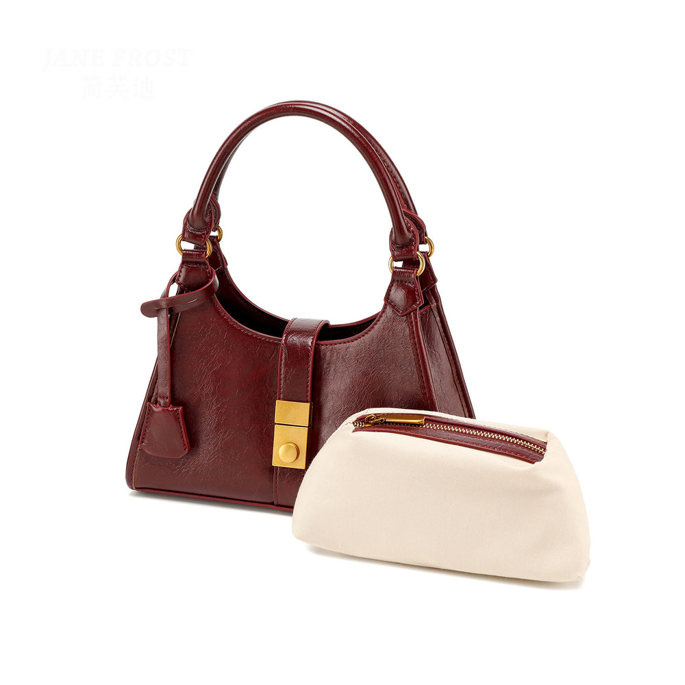 Fashionable 2025 high-end retro oil wax leather bridal wedding bag mother bag daily use satchel underarm bag