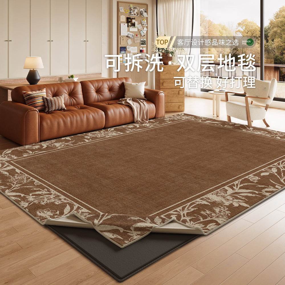 Removable and washable carpet living room french retro medieval style green double layer machine washable sofa accessible luxuryclassy floor mat
