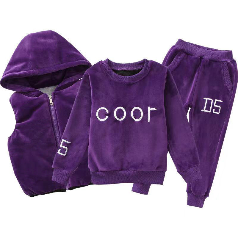 Girls' winter outfit  set: mid-to-large size children's autumn coat, three-piece korean style casual and versatile set