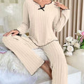 New european and american style cross-border  hot-selling black trim casual loungewear set - fleece knit ribbed home outfit, suitable for wearing outdoors