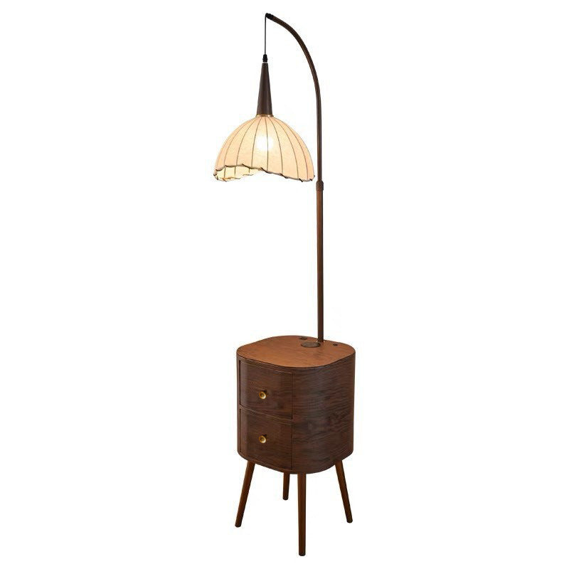 Vintage floor lamp - high-end bedroom solid wood drawer storage rack - mid-century style wireless charging bedside table lamp
