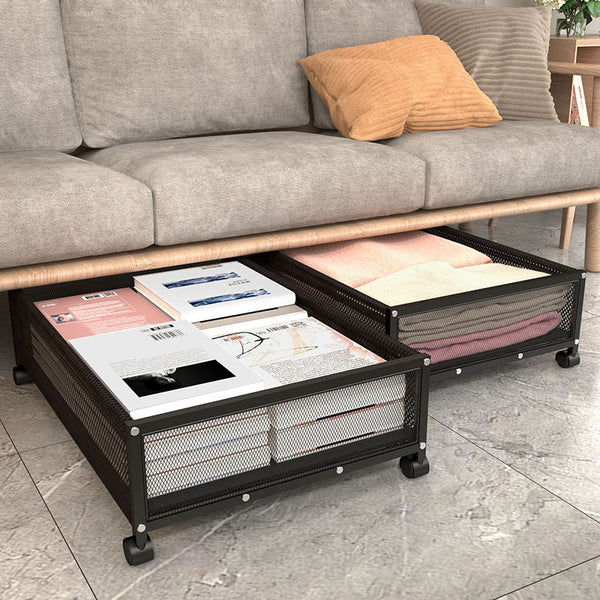 bed storage basket household under bed clothing dust rack dormitory wrought iron wheel book finishing rack