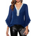 Amazon fashioneleganteleganceflowershirt women's  summer new ruffles sleeve v necktops