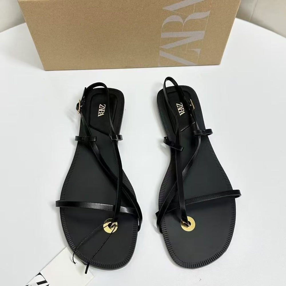 Za's 2025 summer new french-style thong sandals: bohemian-inspired, thin-strap, flat sandals for women - summer fashion, versatile and chic