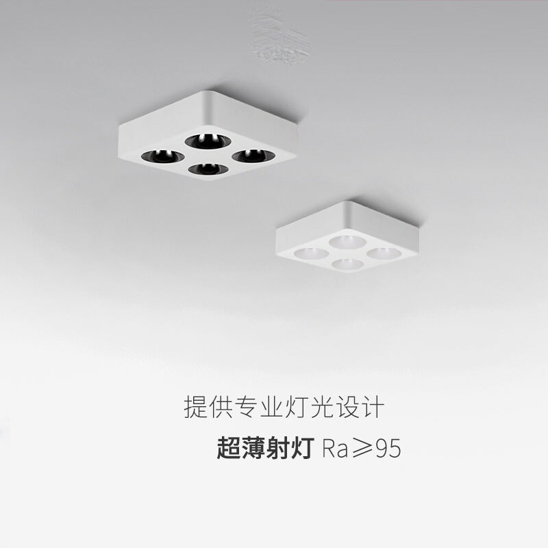 Full spectrum four-headed square ultra-thin surface mounted spotlights simple living room without main light lighting deep anti-glare led gall light