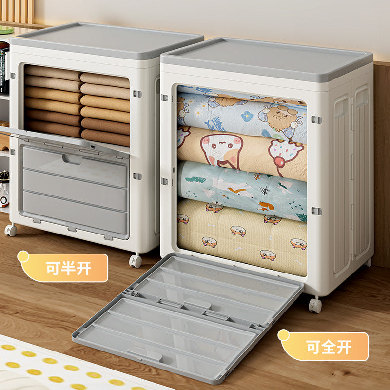 Wheeled storage box Organizing box Large capacity clothing storage Large household flip folding seasonal clothes storage box