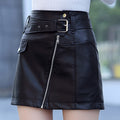 spring/autumn solid color diagonal zipper slimming pu midi skirt - high waist bodycon leather skirt