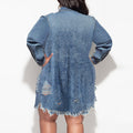 new arrival: plus-size women's denim jacket with tassels and distressed details - long sleeve, perfect for cross-border e-commerce (us & europe). direct from  source factory